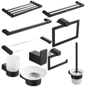 10 Pieces Modern Black Wall Mounted Stainless Steel Bathroom Hardware Accessories Set
