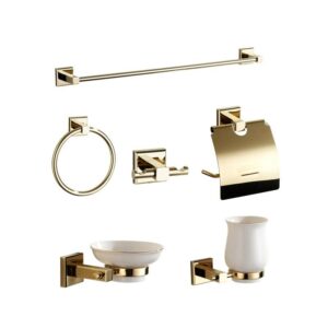 Gold Black 6 Pcs Bathroom Accessories Set