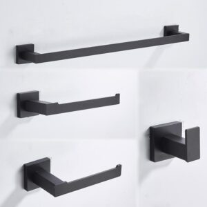 4 Pieces Square Design Matte Black Wall Mount 304 Stainless Steel Bathroom Accessories