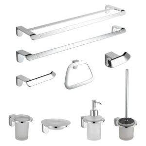 4 Pieces Square Design Wall Mount Chrome Bathroom Hardware Accessories