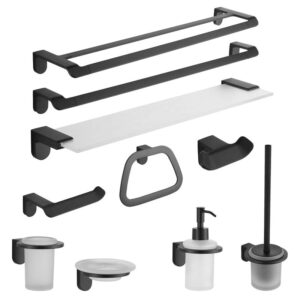 6 Piece Simple Design Zinc Alloy Wall Mount Black Bathroom Hardware Accessories