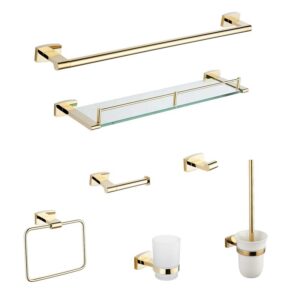 6 Pieces Gold Brass Luxury Bathroom Design Wall Mount Bathroom Accessories