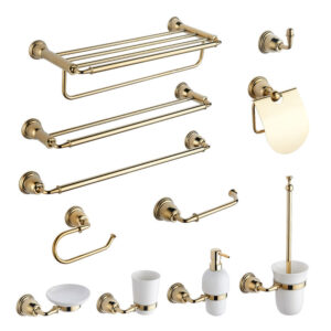 6 Pieces Luxury Design Gold Brass Bathroom Accessories Set