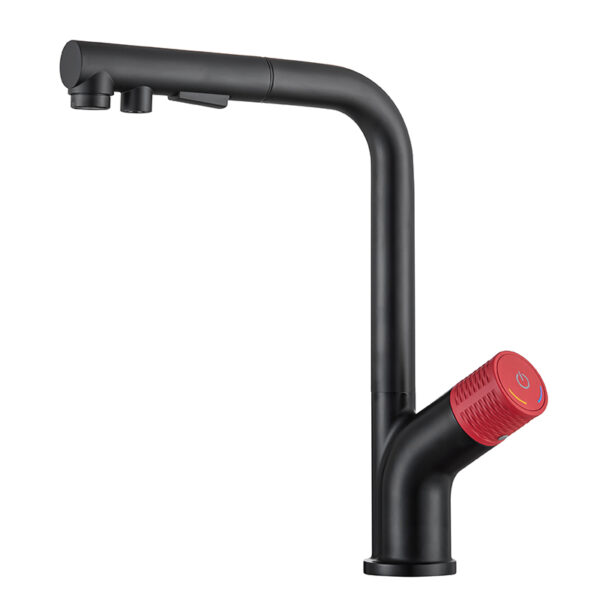 7-shaped matte black and red pull-out sprayer kitchen faucet with 360 degree nozzle hot and cold water faucet (8)