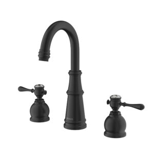 Antique Style Deck-Mounted 3-Hole Bathroom Sink Faucet Dual Handle Black Finish Brass Basin Tap 8'' Widespread Faucet
