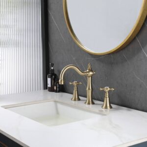 Antique Wash Basin Faucets Brushed Gold Faucets Mixers Taps Hot Cold Water 3 Hole Brass Bathroom Sink Faucet