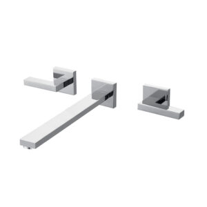 Aqua Gallery Modern 3-Hole Dual Handle Basin Faucet Wall-Mounted Chrome Brass Basin Mixer Hot Cold Water Tap