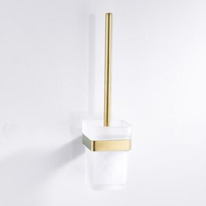 Bathroom Accessories Metal Toilet Brush With Holder Stand Wall Mounted Brushed Golden Bathroom Cleaning Brush