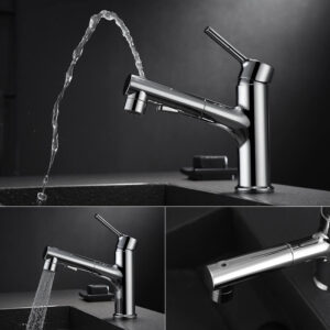 Bathroom Faucets,Bathroom Sink Faucet with Pull Out Sprayer Chrome Single Hole Utility Sink Faucet (7)