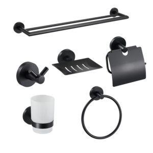 Black Luxury Bathroom Hardware Accessories 304 Stainless Steel Towel bar Toilet Paper Holder Towel Ring Robe Hook Rack Set