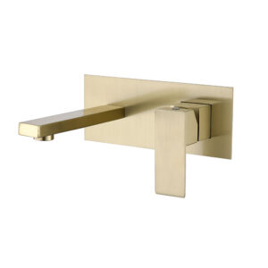 Brass Cover Plate Brush Golden Finished in Wall Mounted Hot and Cold Square Single Handle Basin Mixer Taps