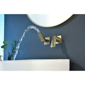 Brush Golden Finished Brass Basin Taps up and Down Spout Modern Design Hand Wash Basin Mixer