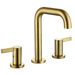 Brush Golden Finished Solid Brass Three Holes Deck Mounted Hot and Cold Bathroom Basin Faucets