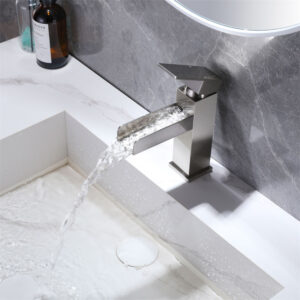 Brush Nickel Finished Tap Deck Mounted Waterfall Spout Hot and Cold Wash Basin Mixer Lead Free Brass UPC Basin Faucet