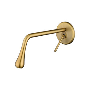 Brushed Gold Curved Spout Brass Wall Mounted Sink Tap Brass Bathroom Wash Basin Faucet