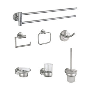 Brushed Luxury Round Washroom Decoration Accessories Hardware Set 304 Stainless Steel Bath Accessories Hotel Bathroom Set