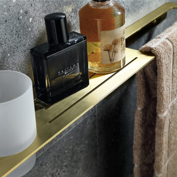 Brushed golden wall-mounted bathtub accessories