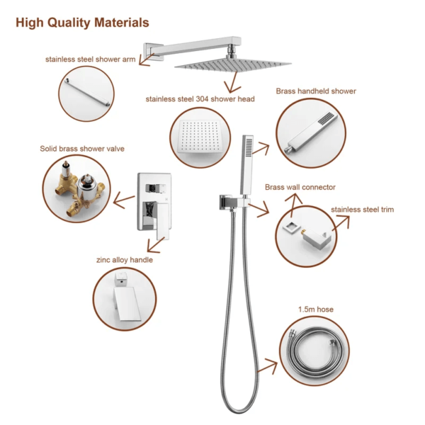 12-inch high pressure douche square shower set