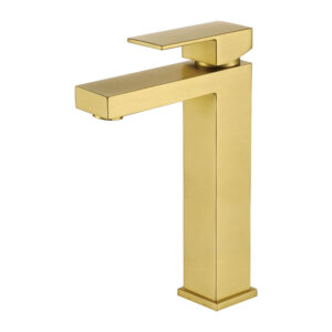 CUPC Approval Deck Mounted Brass Faucet Long Neck Brush Golden Finished Hot and Cold Basin Mixer Tap