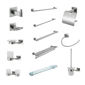 China Hotel  Bathroom Accessories Set Stainless Steel Soap Dish Toilet Brush Paper Holder Robe Hook Towel Rack Sanitary Ware