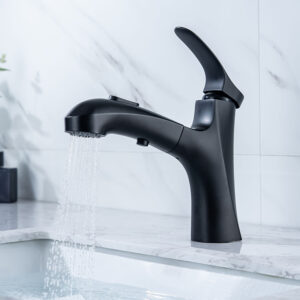 China Water Saver Faucet Bathroom Sanitary Ware Brass Matte Black Pull Out Basin Faucet (5)