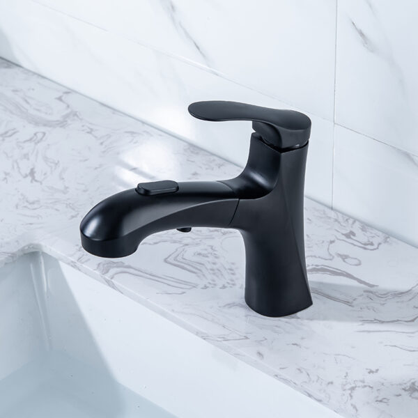 China Water Saver Faucet Bathroom Sanitary Ware Brass Matte Black Pull Out Basin Faucet (6)