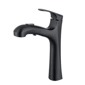 China Water Saver Faucet Bathroom Sanitary Ware Brass Matte black bar high Pull Out Basin Faucet (1)