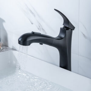 China Water Saver Faucet Bathroom Sanitary Ware Brass Matte black bar high Pull Out Basin Faucet (4)