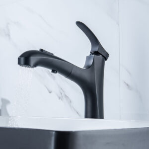 China Water Saver Faucet Bathroom Sanitary Ware Brass Matte black bar high Pull Out Basin Faucet (5)