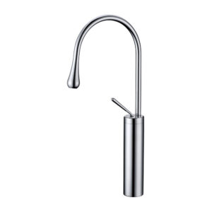 Chrome Brass High Bathroom Faucet Single Lever Deck Mounted Hot Cold Water Supply Water Drop Design Wash Basin Faucet