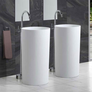 Chrome Finished Floor Mounted Single Handle Brass Hot and Cold Pedestal Basin Faucet