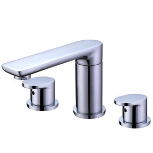 Contemporary Chrome Finish Brass Basin Mixer 3 Holes 2 Handles Bathroom Tap Deck Mounted Wash Basin Faucet