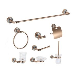 Crystal Design Modern Zinc Alloy Wall Mounted Hotel Luxury Rose Gold Bathroom Hardware Accessories Set