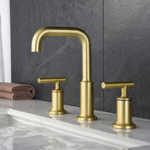 Deck Mounted 3 Hole Dual Handle Brushed Gold Basin Mixer Hot Sale