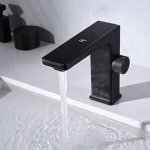 Deck Mounted Led Digital Wash Basin Faucet Matt Black Water Mixer Tap Brass Bathroom Basin Faucet