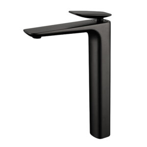 Deck Mounted Matt Black Finished Hot Cold Water Supply Tall Faucet Zinc Handle Brass Bathroom Sink Tap