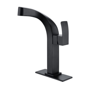 Deck Mounted Single Hole Washroom Faucet Hot Cold Water Bathroom Tap Single Handle Matt Black Finished Brass Basin Mixer Faucet