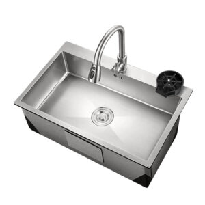 Kitchen Sink Stainless Steel with Cup Washer Pull out Kitchen Mixer Tap & Faucet Four Holes