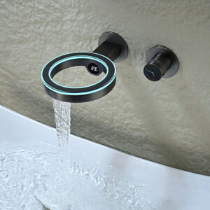 Digital Bathroom Sink Faucet Waterfall Washbasin Faucet Led Temperature Display Single Handle Concealed Vanity Faucet