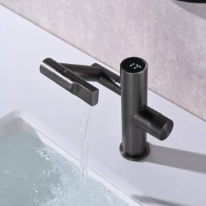 Digital Waterfall Deck Mounted Bathroom Basin Faucet Electric 360 Degree Rotation Mixer Water Tap with Splash Proof Sprayer