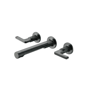 Dual Handle Gun Black Finished Basin Mixer Tap Wall Mounted Brass Wash Water Basin Faucet