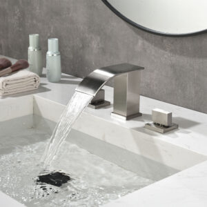 Dual Handle Thermostatic Brass Basin Faucet Mixer Brushed Nickel 3-Hole Basin Water Tap Bathroom Faucet