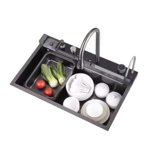 Waterfall Pull-Out Faucet for Home Kitchen Durable Single Bowl Sink with Nano Surface Treatment