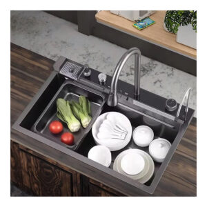 Rain Waterfall Pull-Out Faucet for Home Kitchen Durable Single Bowl Sink