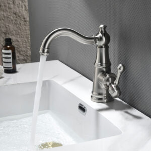 European Style Bathroom Sink Faucet Single Handle Brass Basin Mixer Faucet Brushed Nickel Lavatory Vanity Faucet