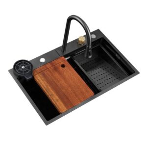 Factory Customize 304 Stainless Steel Single Kitchen Sink With Waterfall Faucet