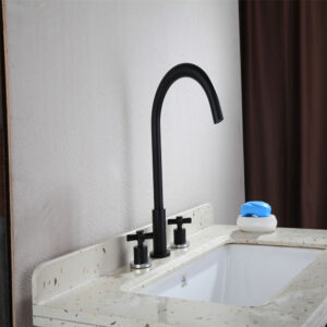Factory Hot Sell Brass  Matt Black Three Holes Dual Handles Hot and Cold Basin Mixers