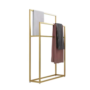 Factory Supply 65 Cm Tall Metal Square Removable Double Stand Brush Gold Standing Towel Rack