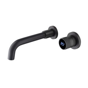 Factory Supply Luxury Home Round Basin Mixer Wall Mounted Bathroom Sink Faucet Temperature Display Brass Tap