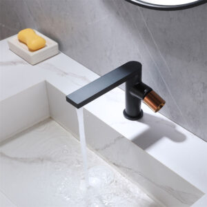 Fancy Hot Cold Water Tap Deck Mounted Black Finish Brass Faucet Single Rose Gold Knob Hand Wash Basin Mixer